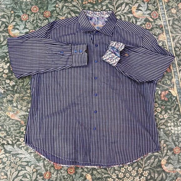 Robert Graham Other - Robert Graham 3XL Blue Purple Stripe Contrast Cuff Logo Button Down Shirt
